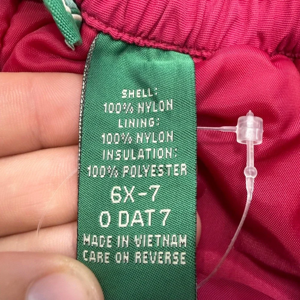 LL Bean Kids Pink Insulated Snow Pants Ski Bibs Size 6X-7 0DAT7